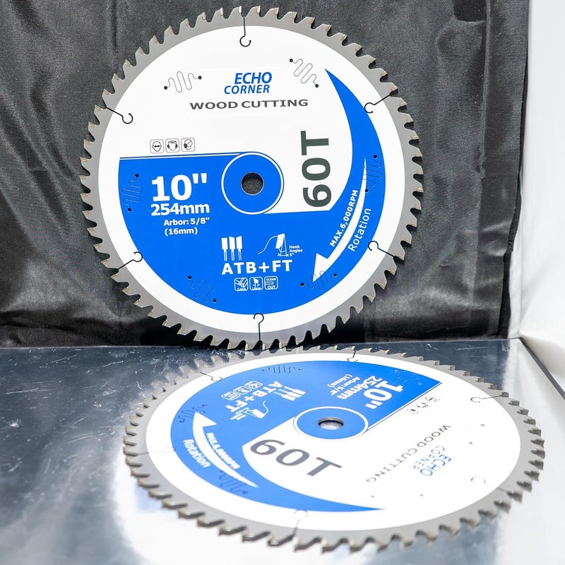 Echo Corner 10-Inch Fine Finish Miter/Table Saw Blade, Combination ATB+Flat 60-Tooth, for Wood, Plywood, Plastic, Veneer, Lumber, Laminate, 5/8" Arbor (Miter/Table 60T-Finishing) - Image 4